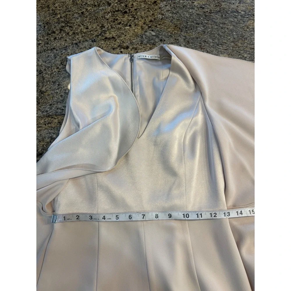 Alice + Olivia Cream Sarandon Satin Ruffle Wide Leg Jumpsuit Size 2 - Picture 6 of 14